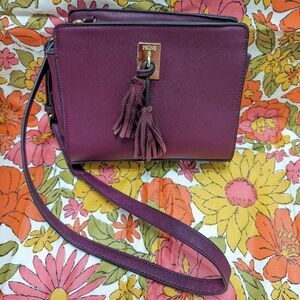 Prüne Faux Saffiano Leather Crossbody Bag with tassel detail Purple